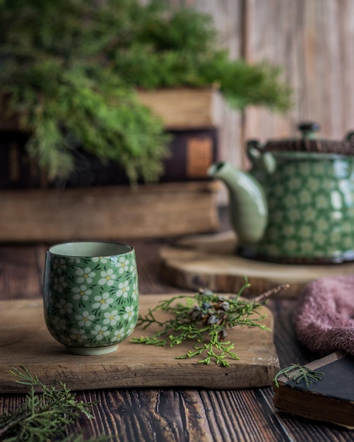 Several bowls of matcha resting on a tatami surface at Iron Pulse Portal